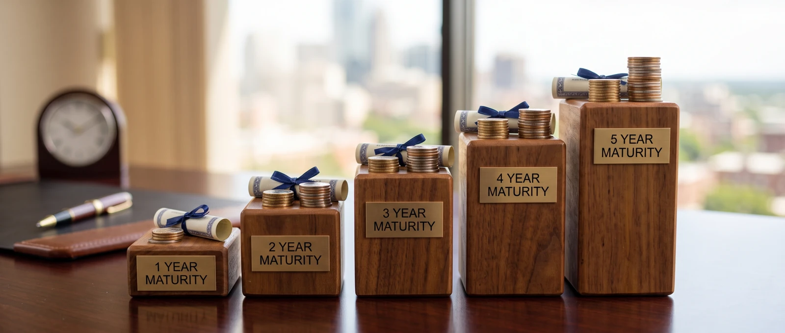 Illustration of a five-rung bond ladder with maturities from one to five years.