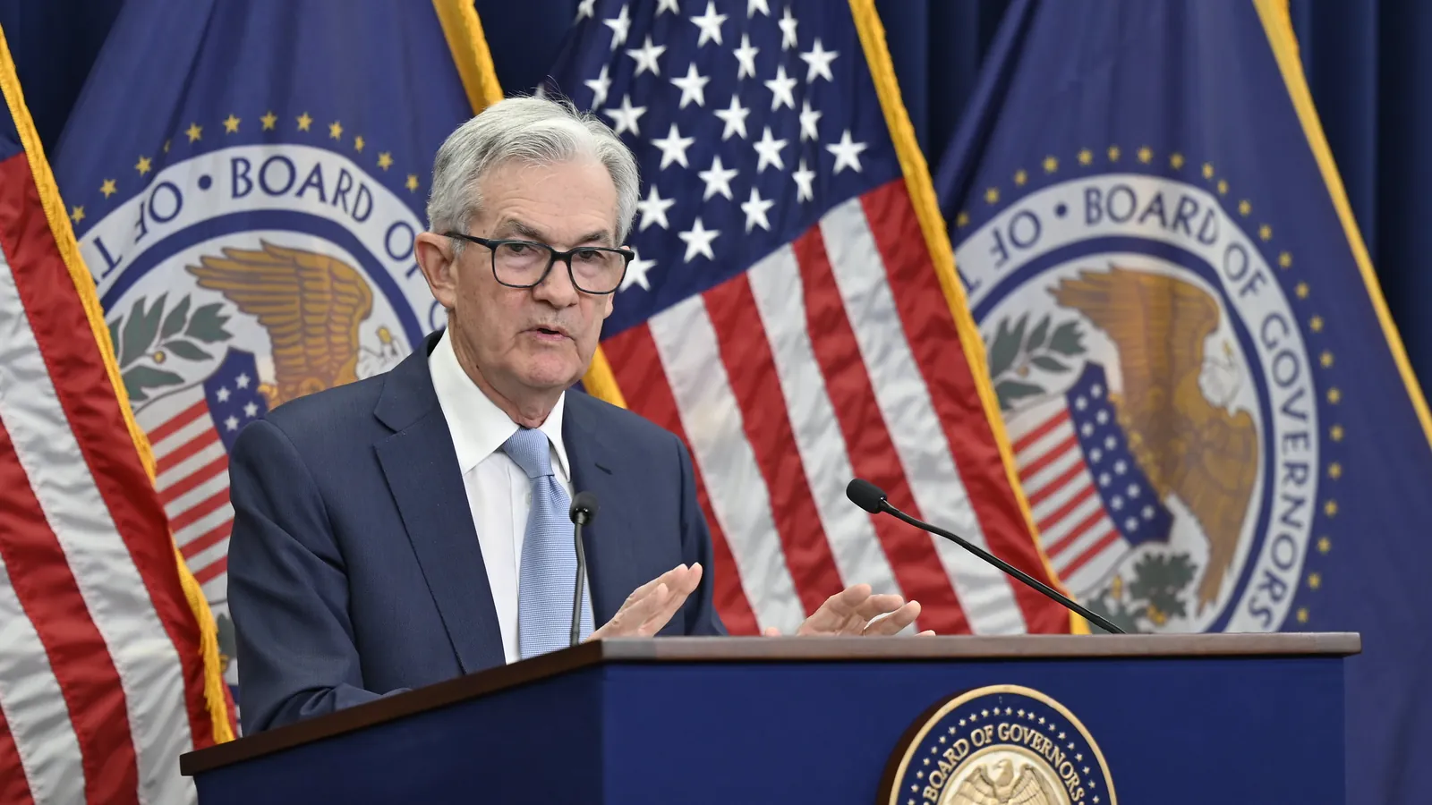 Federal Reserve Chair Jerome Powell at a press conference.